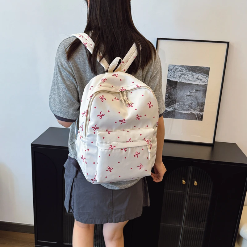 3Pcs Kawaii Nylon Backpack with Handbag & Pencil Case All-Match School Bag Cute Bowknot Backpack School Outdoor Backpack