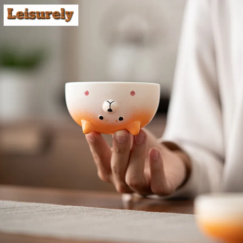 Shiba Inu Gradient Color Travel Tea Set Kit Handmade 1 Pot 3 Cups Tea Maker Organizer Portable Camping Tote Bag Decoration Craft