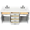 Double Bathroom Vanity 73" Grey, 1.5" Edge Pure White Quartz Countertop & Splash, Sinks, 4 Soft Closing Doors, 6 Full Extension 6