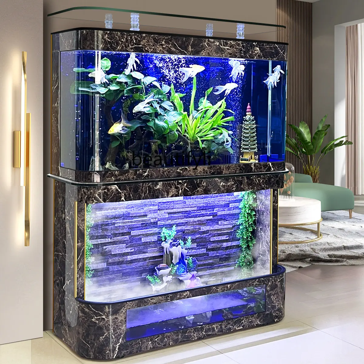 Water Curtain Wall Fish Tank Large Living Room Small Glass Vertical  Ecological Turtle Dedicated Aquarium