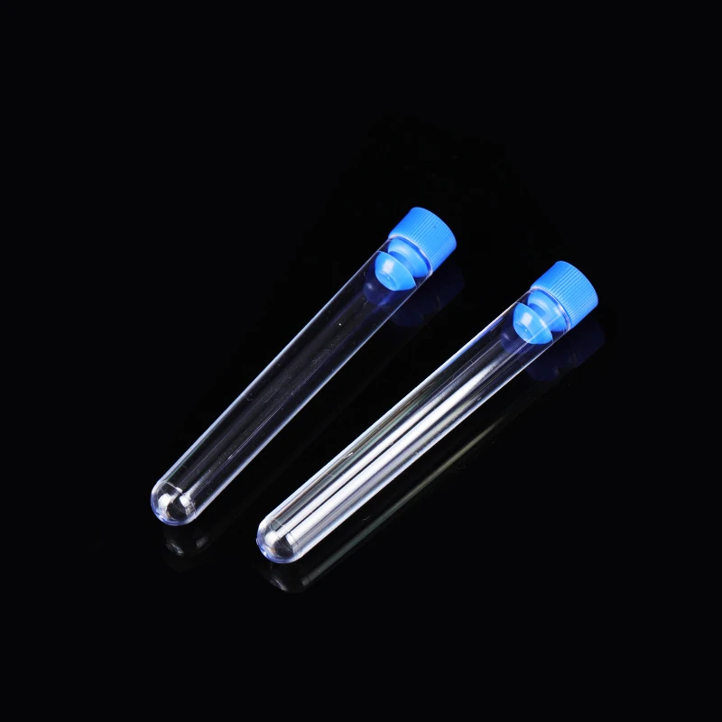 50pcs Laboratory Transparent Test Tube 12x75mm ( 5ml ) Clear PP Plastic Test Tubes Set With Blue Or Red Caps