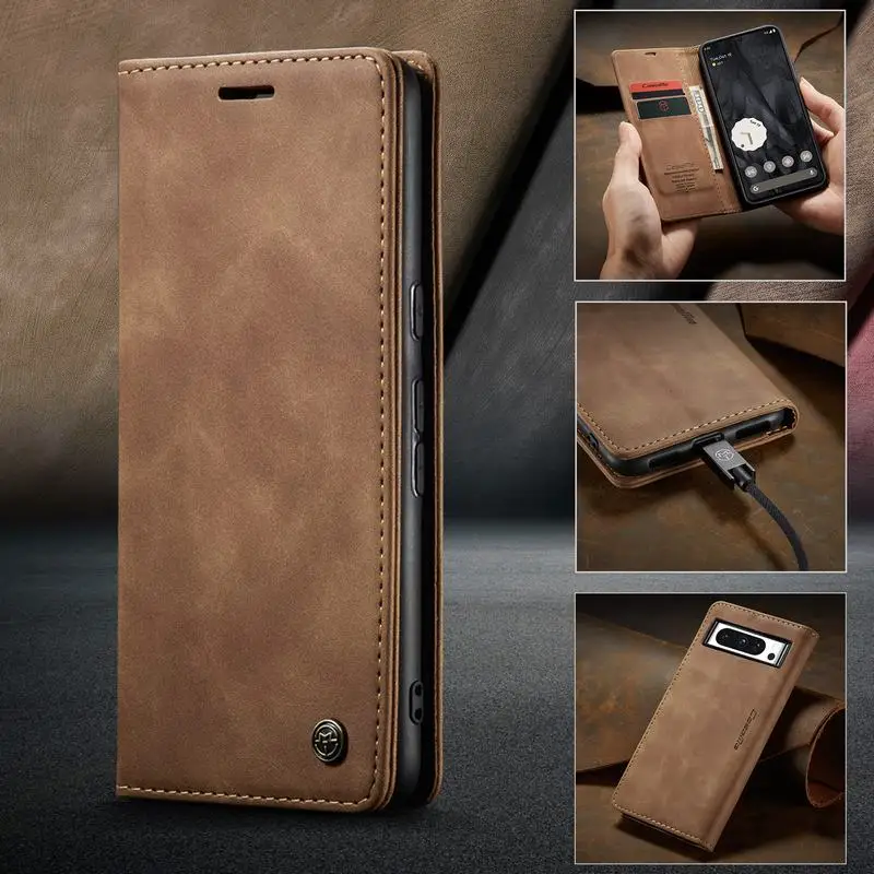 Phone Case Leather Phone Case Leather Wallet Case Leather Case Smart Mirror Flip Case Anti-Scratch Case For Google Pixel 8 9 Pro XL 8A 7A 6A 7 6 Pro Magnetic Flip Leather Wallet Plain Cover
