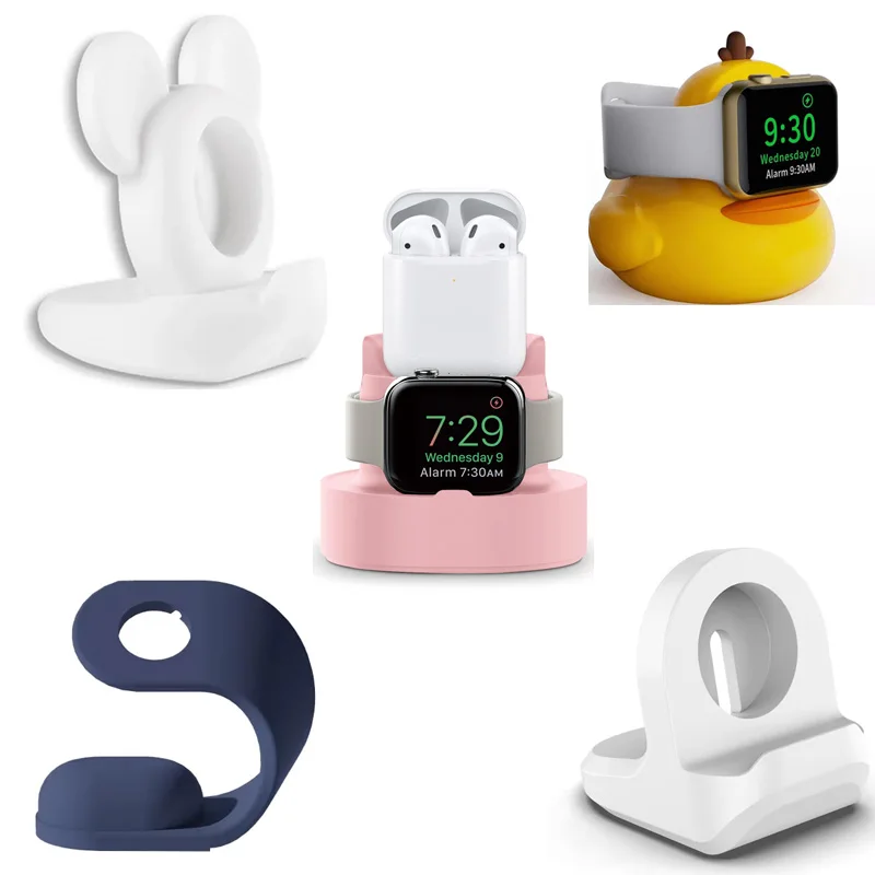 Silicone Charger Stand for Apple Watch 10 9 8 7 6 5 4 Cartoon Charging Base Desktop Holder for IWatch 3 2 SE Smart Accessories