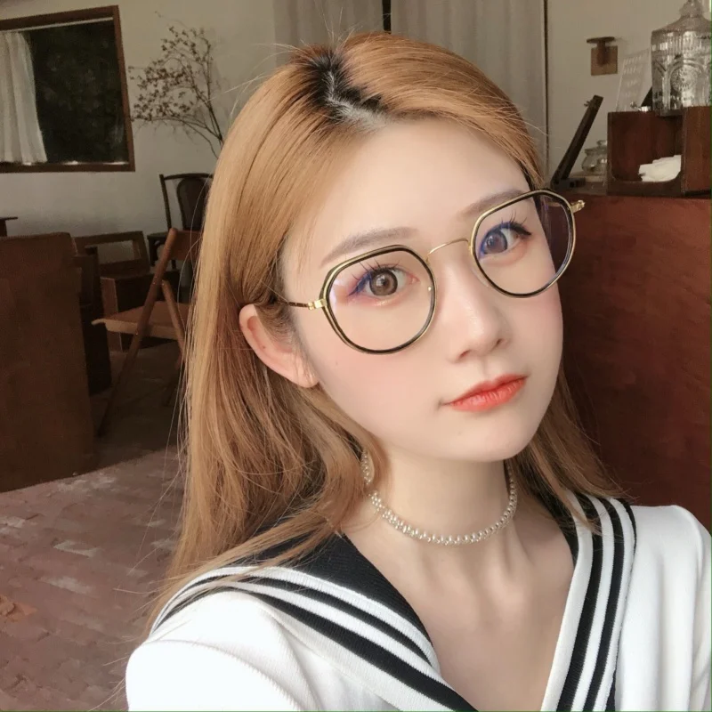 

2020 New Polygon Anti Blue-Ray Glasses Frame Internet Celebrity Same Korean Style Women's Myopia Finished Glasses Wholesale