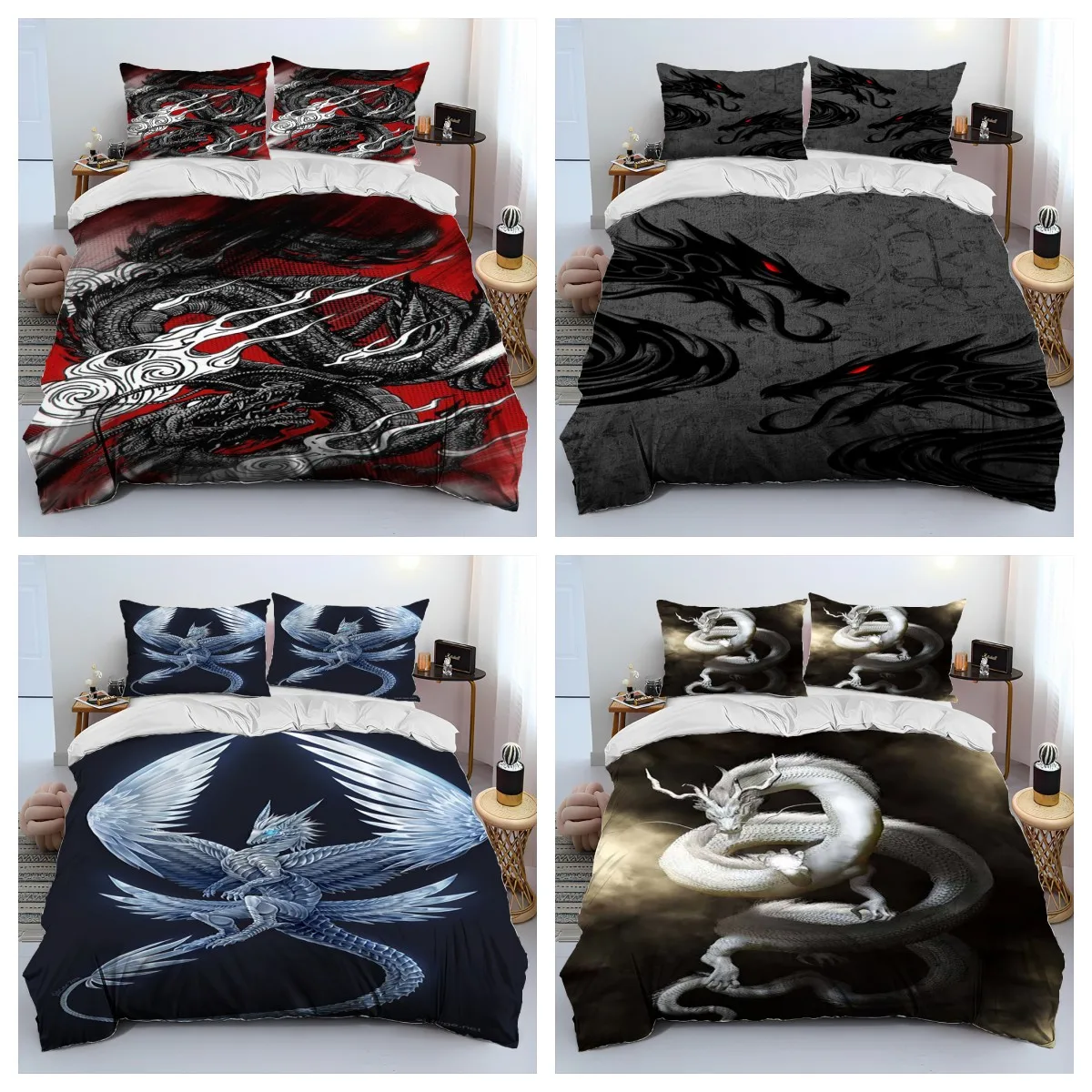 

3D Dragon Cartoon Comforter Bedding Set,Duvet Cover Bed Set Quilt Cover Pillowcase,King Queen Size Bedding Set for Adult Child