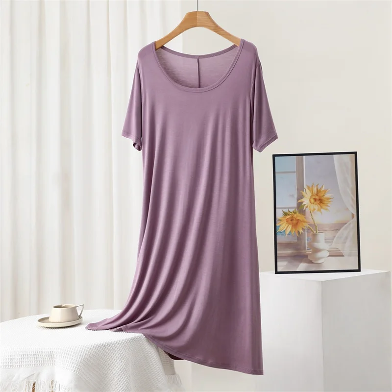Women's Nightgown Sleeping Dress Large Size Short Sleeve Modal Nightwear Female Comfortable Night Shirt Casual Sleepwear
