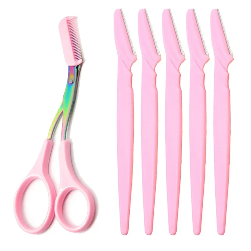 Heallor Eyebrow Trimming Knife Safe Anti-scratch Scissors Eyebrow Shaving Tool for Men and Women Beginner Beauty Tool Set Eyebro 6
