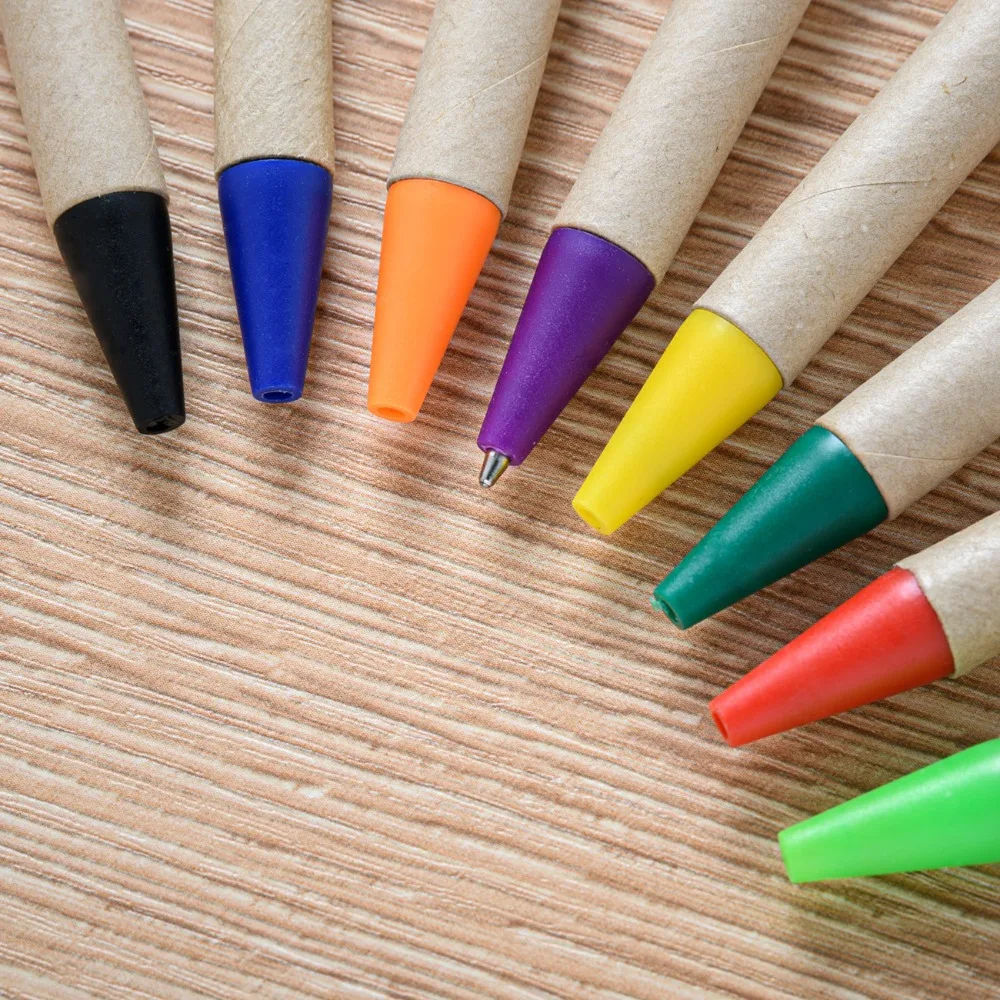 Eco-Friendly Recycled Paper Ballpoint Pens - Assorted Colors, Personalization Available (50/100 Pack)