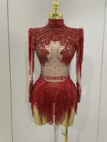 Women Sparkly Rhinestone Sequin Tassel Stretch Bodysuits 2025 New Arrival Birthday Party Nightclub Dj Stage Performance Costume - Image 4