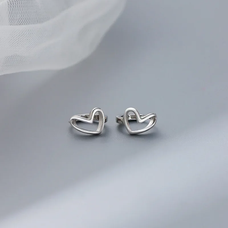925 Sterling Silver hoop Earrings Temperament Simple Heart Jewelry for Women Wedding  Accessories 6