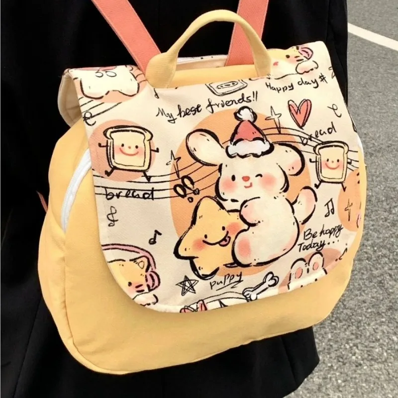 MBTI Cute Small Womens Backpack Canvas Cartoon Print Fashion Kawaii Lolita Jk Casual Backpacks Designer Luxury 2024 Female Bag