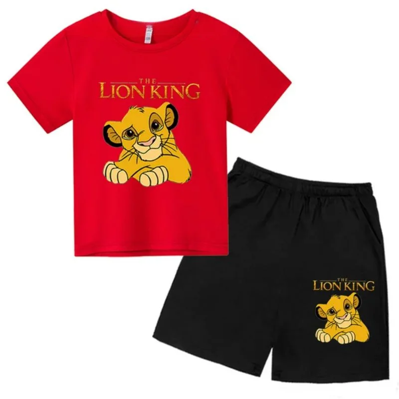 thumbnail image 1 of Conjunto de 2 piezas de camiseta y pantalones cortos con estampado de El Rey León Simba para niños y adolescentes, ropa informal de manga corta, traje de moda, 1 of 5