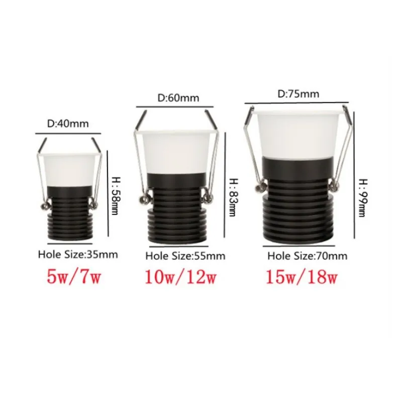 Led downlight, recessed ceiling spotlight, ceiling lamps LED Cupboard Ceiling Spot Lights Dimmable Recessed Anti Glare COB LED Downlights Ac110/220v Warm White for Living Room Bedroom