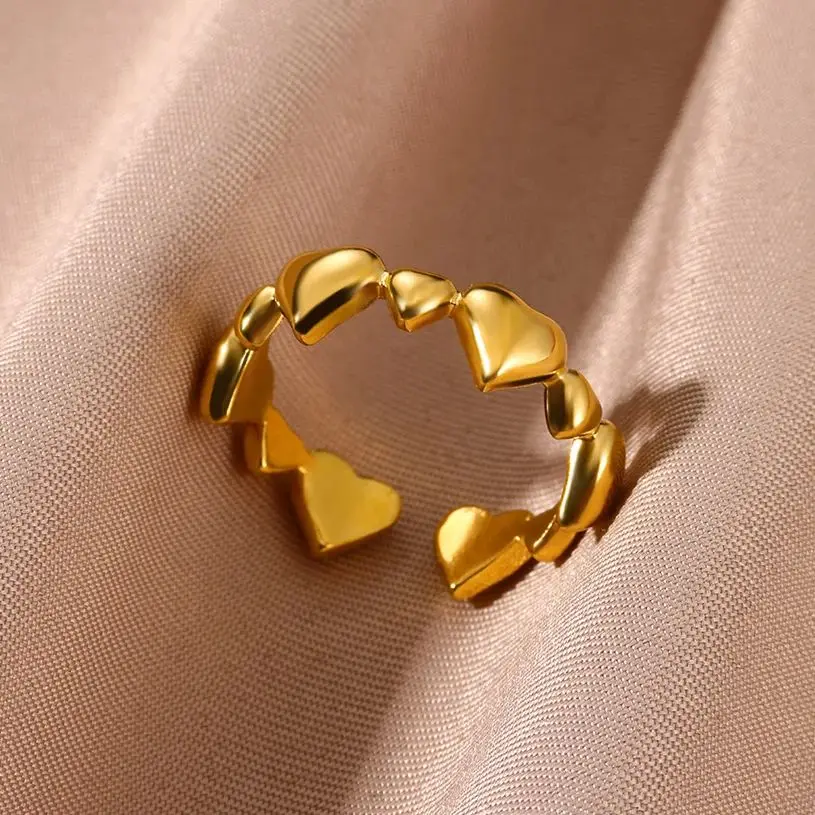 Minimalist Heart Stainless Steel Open Zircon Rings for Women