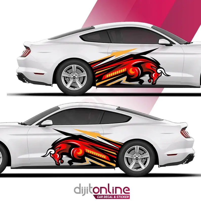 

Наклейка в полоску с принтом яда быка-В комплект входит обе стороны. Цветная наклейка-наклейка с тигром | Графика на боковой стороне автомобиля