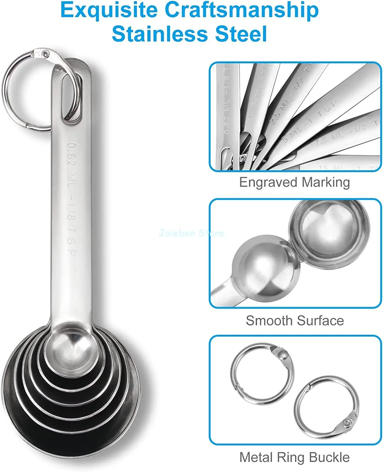 Stainless Steel Measuring Spoons Cups Set Tablespoon Set with Bonus Leveler Etched Markings Removable Clasp Kitchen Gadgets - AliExpress