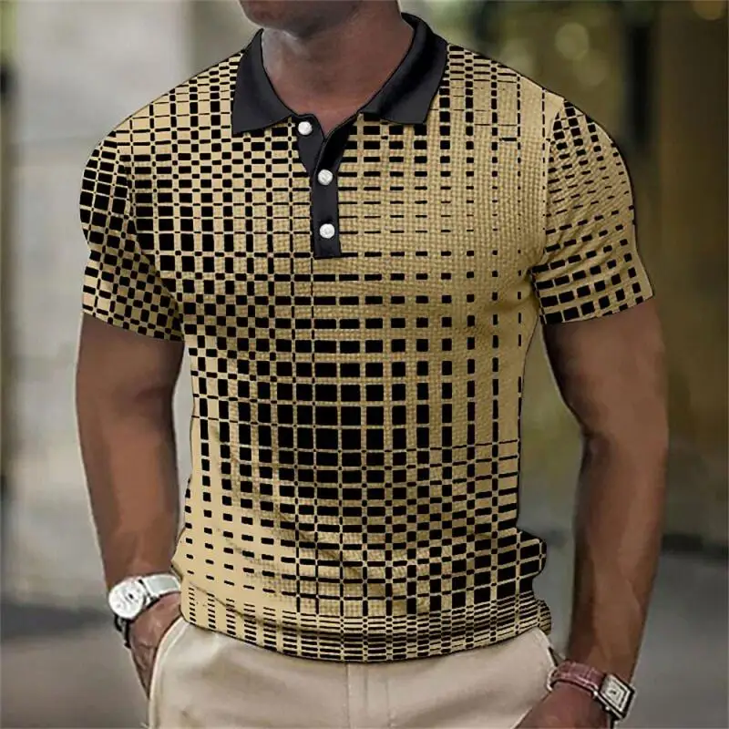 Polo a maniche corte da uomo a quadri con colletto a risvolto, traspirante, casual, estivo, disponibile in vari colori - immagine 2