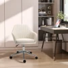 Vinsetto Mid-Back Task Chair, Fabric Home Office Chair, Swivel Desk Chair with Tub Shape Design & Lined Pattern Back, Beige 2
