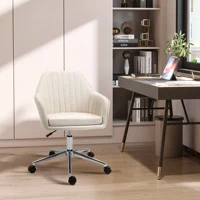 Vinsetto Mid-Back Task Chair, Fabric Home Office Chair, Swivel Desk Chair with Tub Shape Design & Lined Pattern Back, Beige 2