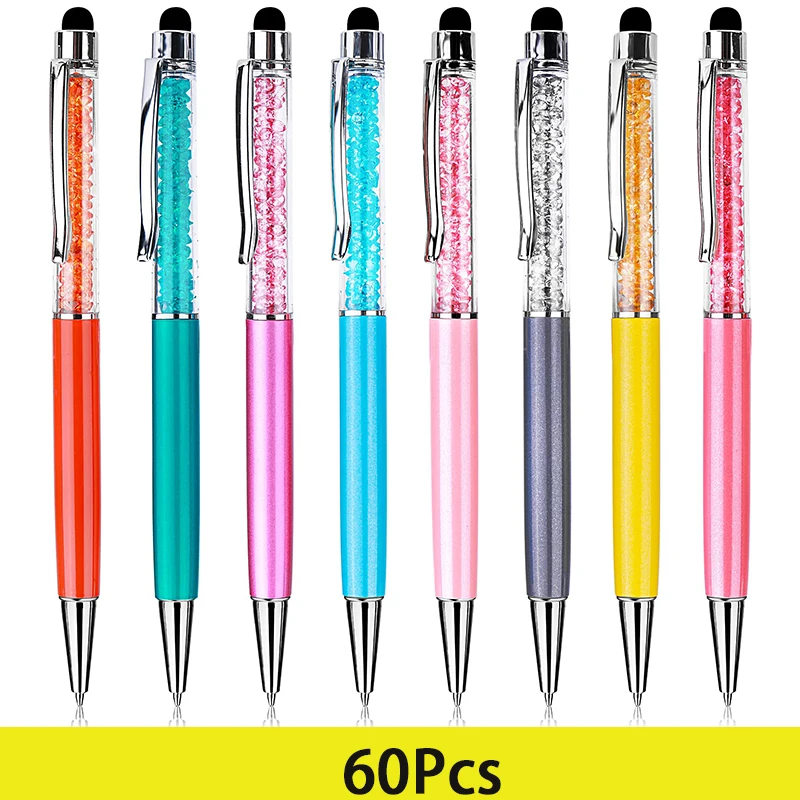 

60pcs Retractable Ballpoint Pen Bling Stylus Pen Crystal Diamond Screen Touch Pen Capacitive Writing Pens for Note Tab