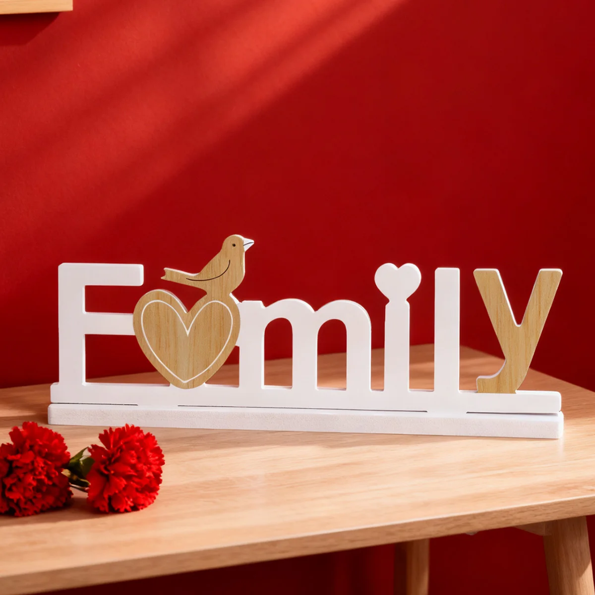 1PC, simple heart-shaped bird Family letch-shaped decorative item, Xuefu board material desktop decorative letter plate