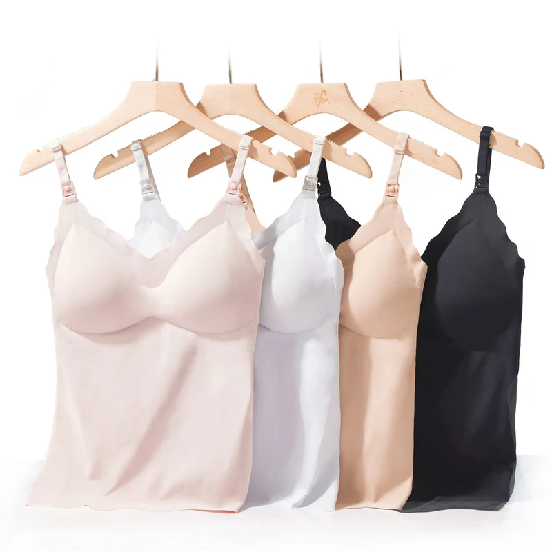 Ice Silk Wavy Edge Comes With Chest Pad No-wear Underwear Lactation Vest Breathable Front Open Buckle Feeding Sling Underwear
