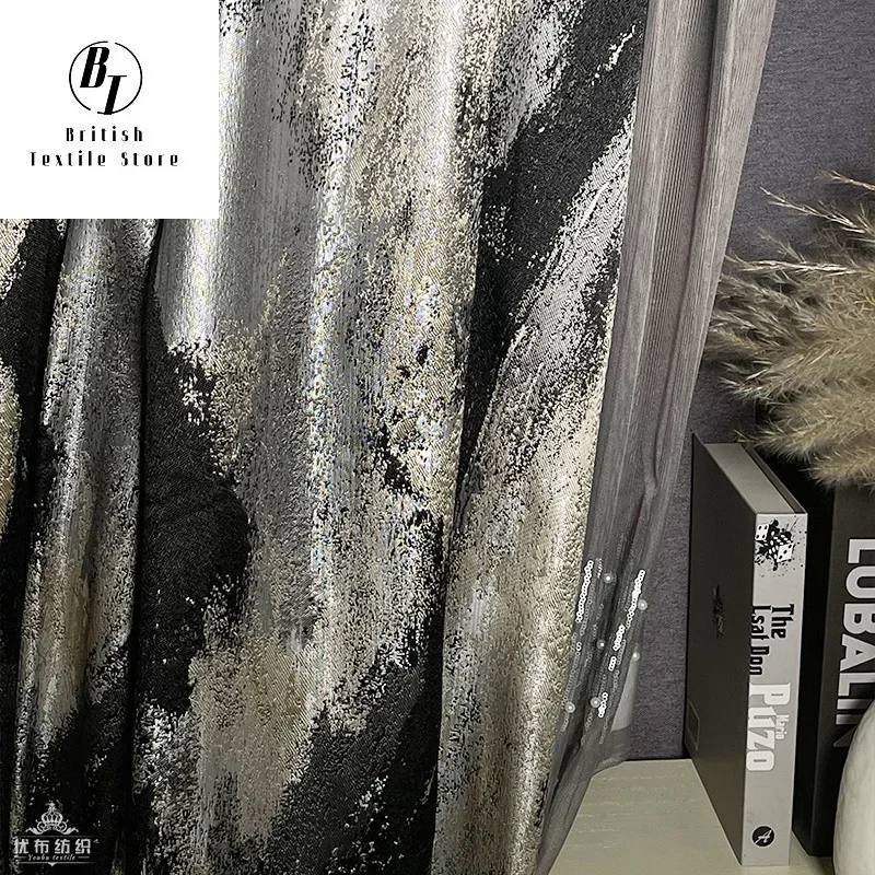 Modern Fashion Black High Precision Luxury Curtains for Living Room Bedroom Dining Blackout Jacquard Decor Window Grey Tulle 4