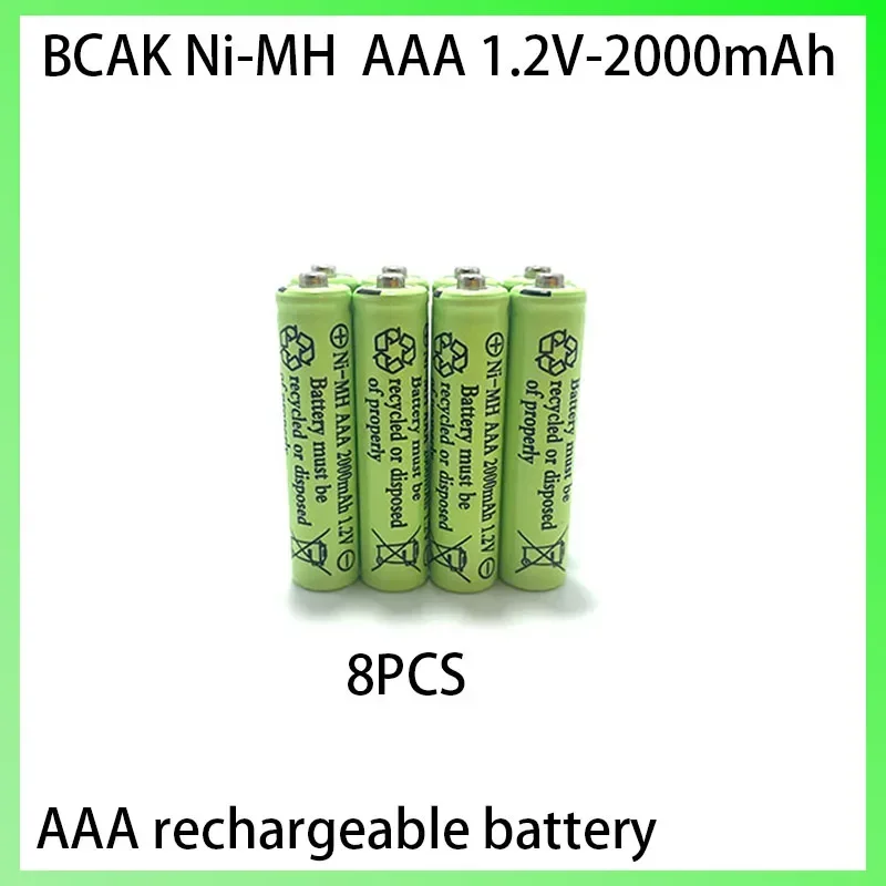 

BCAK 8PCS 1.2V NiMH AAA Rechargeable Battery 2000MAH 3A AAA Durable Batteries Electric Shaver Remote Control Alarm Clock Toy