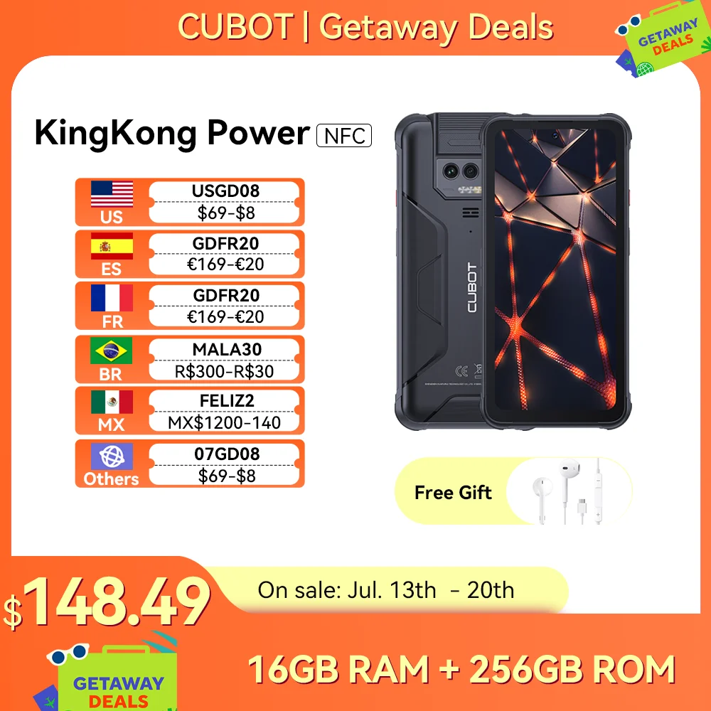 Cubot KingKong Power, 방수 러기드 스마트폰 Android 13, 16GB RAM(8GB+8GB 확장), 256GB ROM, 10600mAh 배터리, 33W 고속 충전, 6.5인치 FHD+ 화면, NFC, 핸드폰, 4G 휴대폰, 안드로이드 스마트 폰, smartphone android, IP68 & IP69K견고한 스마트 폰, 이중 LED 눈부심 손전등 