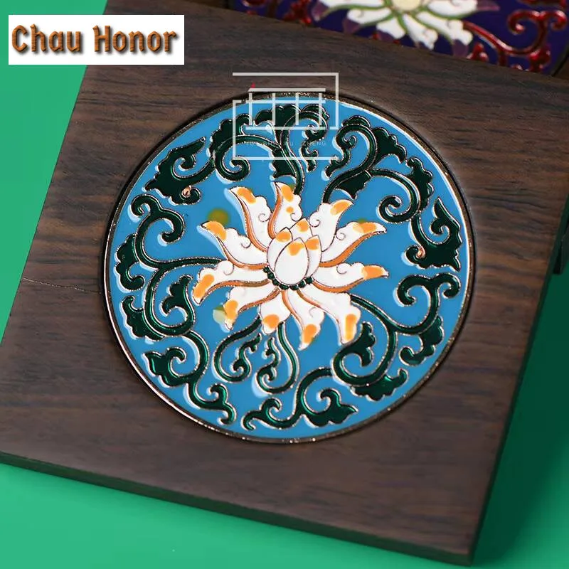 Retro Square Black Sandalwood Coaster Creative Cloisonne Cup Holders Anti-scald Plate Coffee Cup Tray Kung Fu Teaware Accessorie
