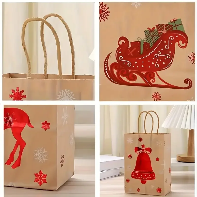 Sacs de Noël en papier kraft Père Noël Bonhomme de neige