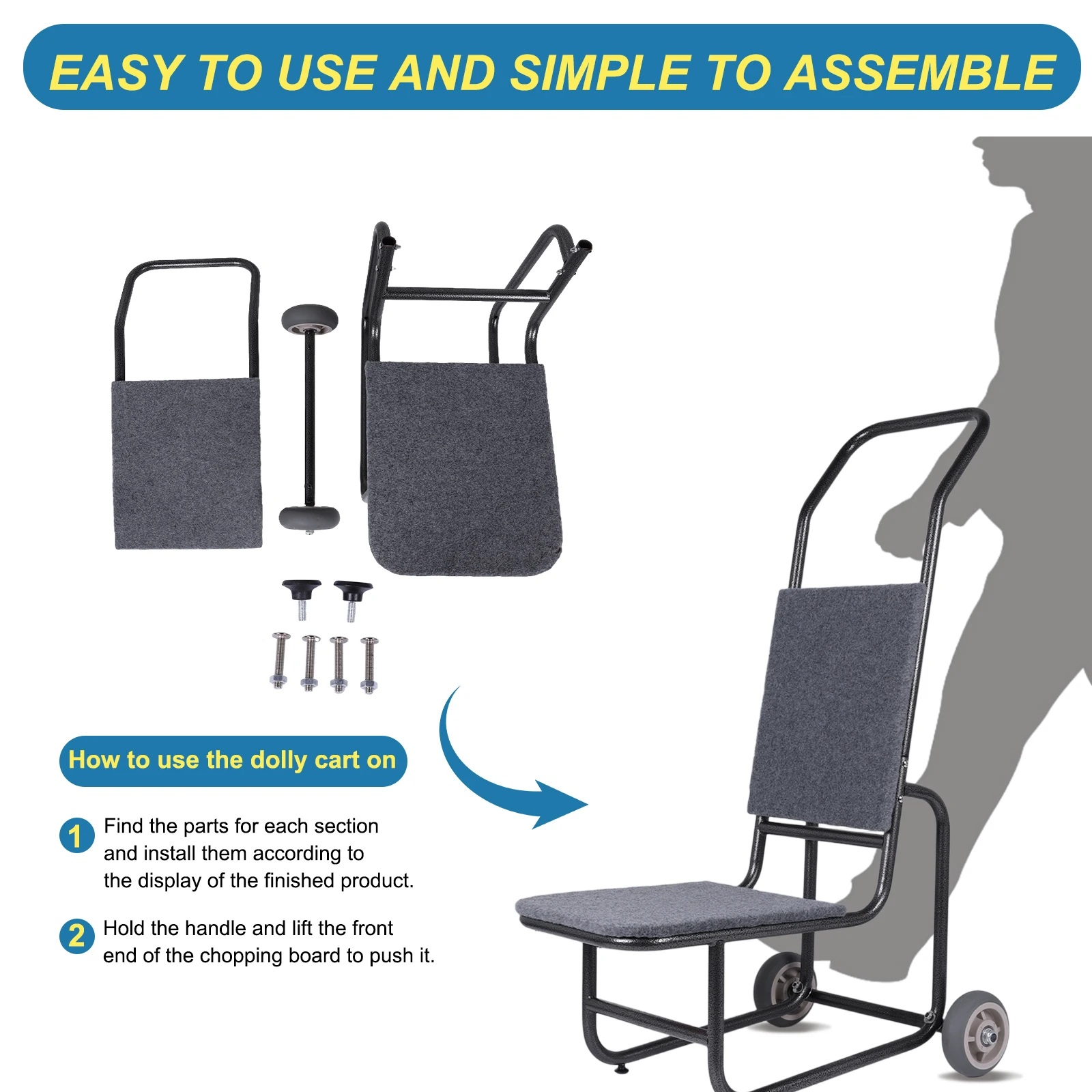 Thickened Chairs Transporter Multifunctional Metal Pull Cart Wear Resist Chair Transport Vehicle for Party Event Activities