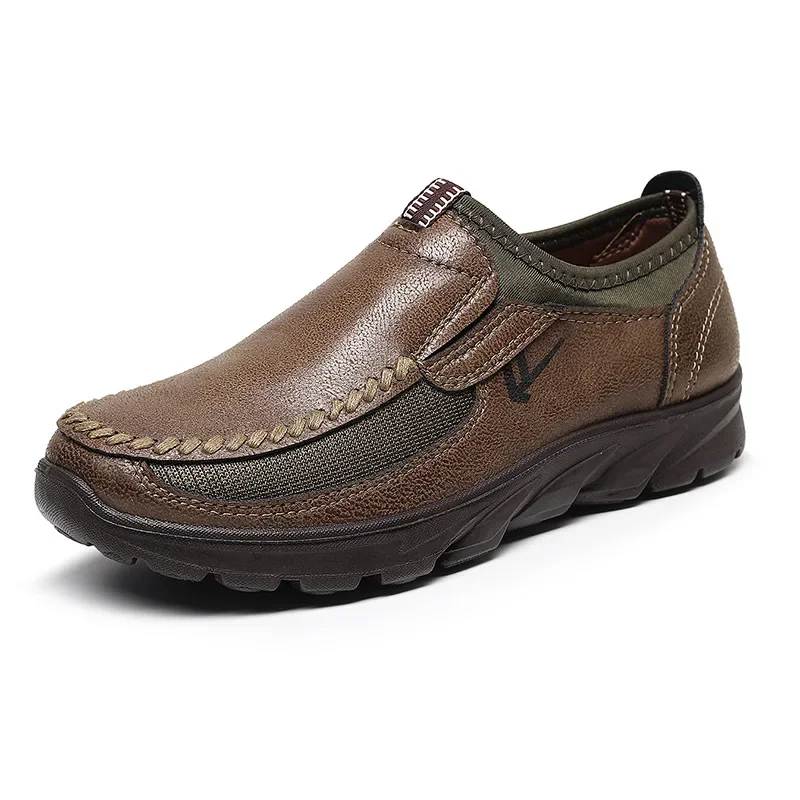 Men's Hand Stitched Loafers Breathable Casual Sneakers Retro Designer Slip on Leather Shoes Platform Moccasins Zapatillas Hombre