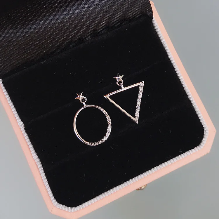 

S925 sterling silver jewelry earrings female niche asymmetric triangle circle earrings silver jewelry wholesale