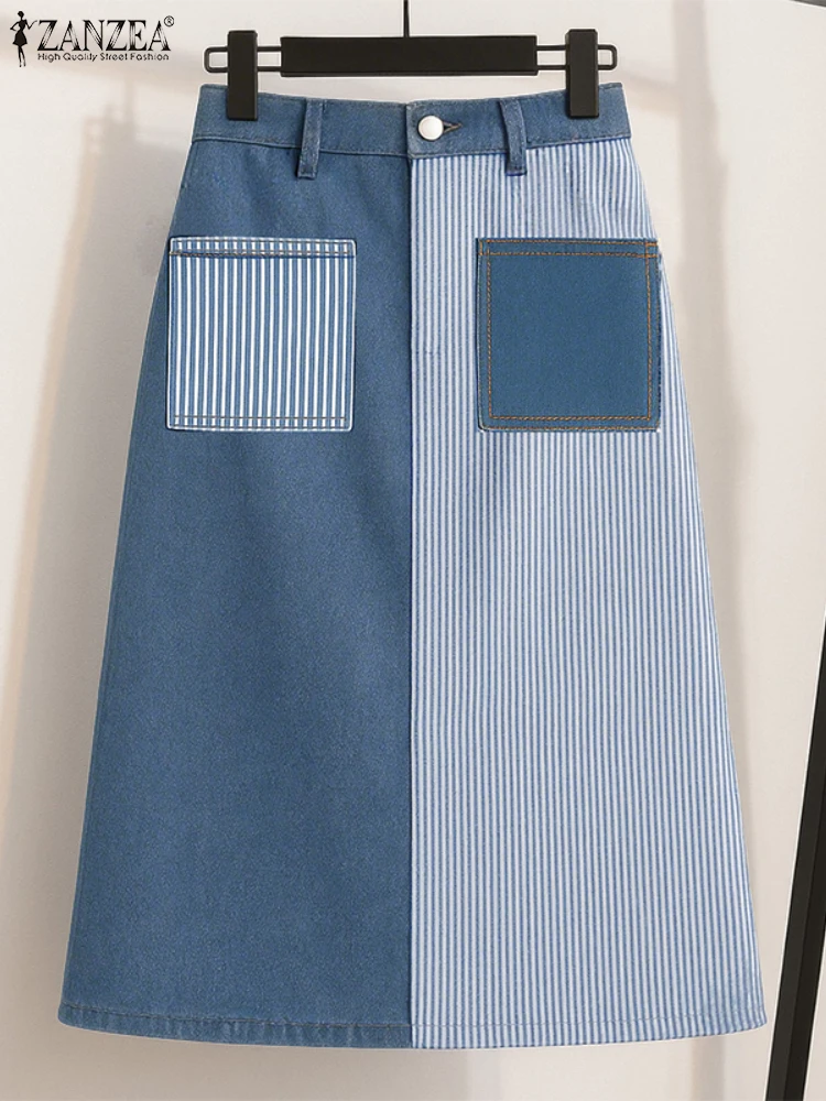 Polyester Striped Maxi Skirt for Women Casual Work