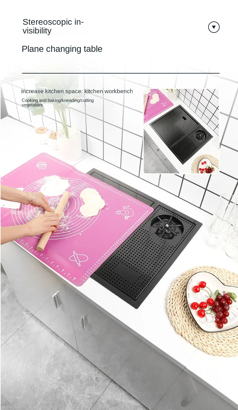Kitchen Accessories Kitchen Sink 55CMX45CM Kitchen Sink Nano 304 Stainless Steel Vegetable Wash Basin Single Sink Wash Basin Adjustable Folding Faucet