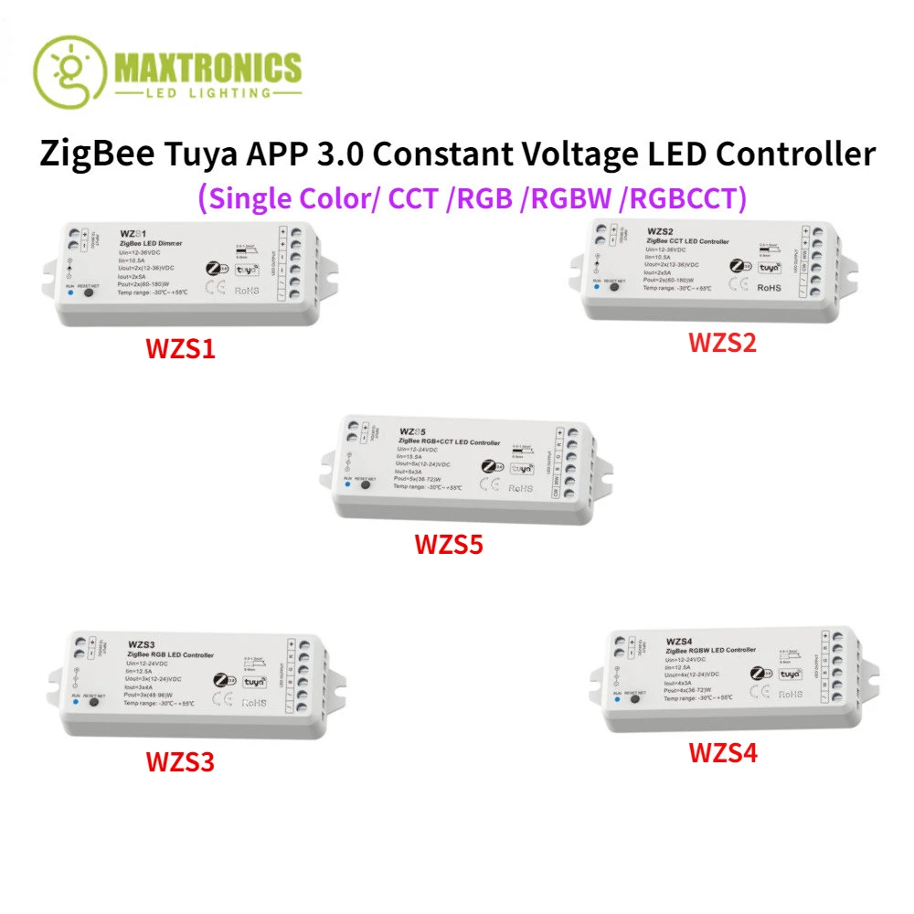 

12V-36VDC 24V 2CH*5A ZigBee Tuya APP 3.0 Constant Voltage LED Controller For Single Color CCT RGB RGBW RGBCCT LED Strip Lights