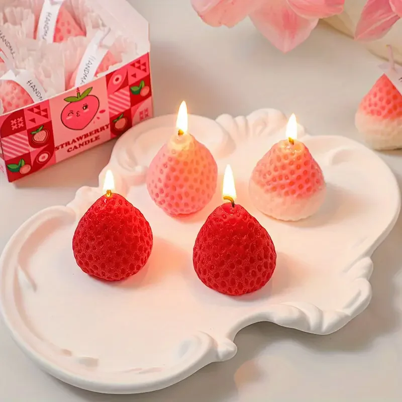 4pcs-Strawberry Candles Soy Wax Aromatherapy Candles Scented Candles Cake Party Home Decoration Creative Birthday Gift