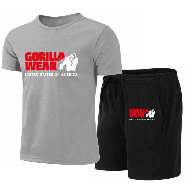 2024 Gorilla Printing Short-sleeved Suit Man Woman Summer Casual Clothes T-shirt + shorts 2-piece T-shirt Quick drying Set 2