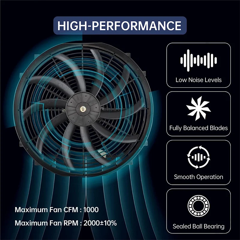 16" Inch 12V 120W Universal Condensing Fan Slim Push Pull Electric Radiator Cooling Fan Mount Kit 2000RPM