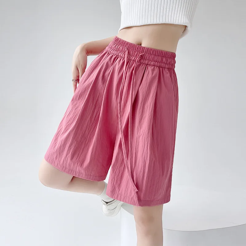 Summer Women Shorts Casual Solid Two Pockets Elastic Waist Shorts high Waist Loose Shorts For Girls Soft Female Beach Shorts