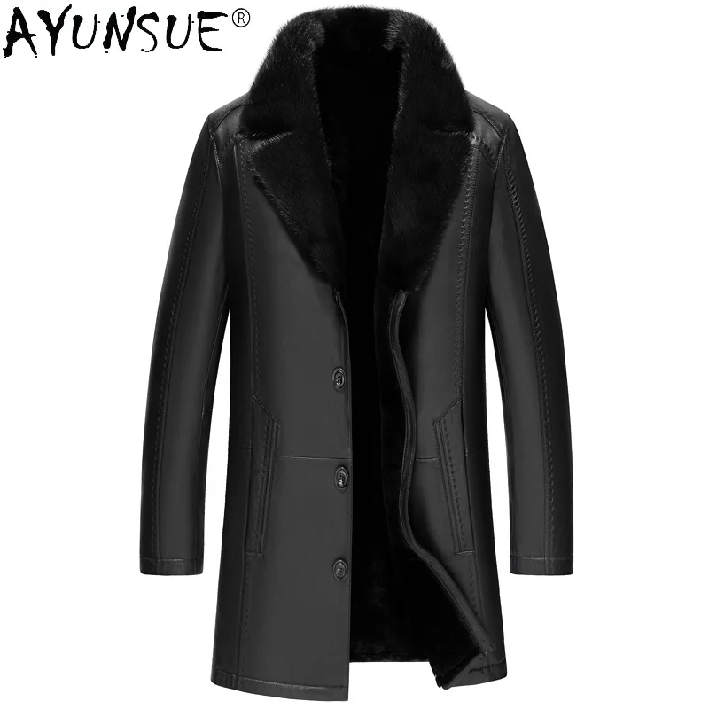

Men's Sheepskin Coat Winter Genuine Leather Jacket Men 2021 Real Mink Fur Collar Wool Jackets Jaqueta Masculina Gxy812