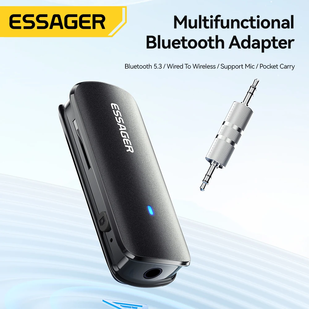 Essager multifunkční Bluetooth 5.3 adaptér 3.5mm zdvihák aux bezdrátový adaptér stereo pro sluchátka telefonů TV auto audio přijímač