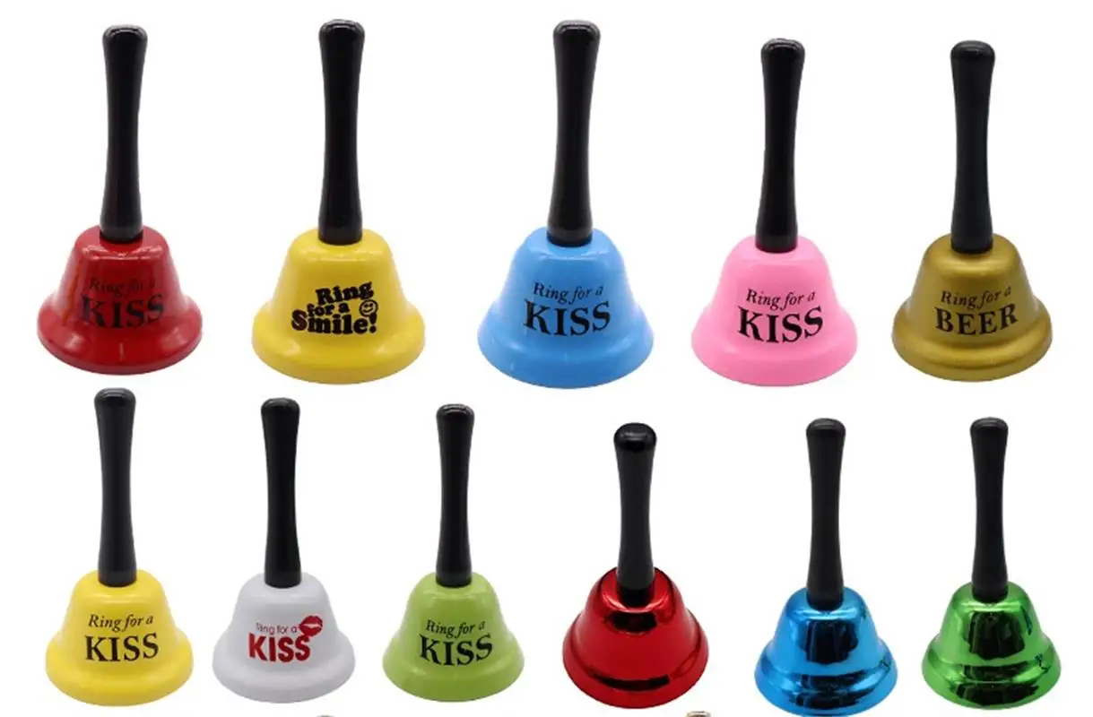 Handheld Red Funny Bell Ring Creative Manual Sex Kiss Hand Metal Bell Toy For Adult Valentine Party Bar Desktop Supplies