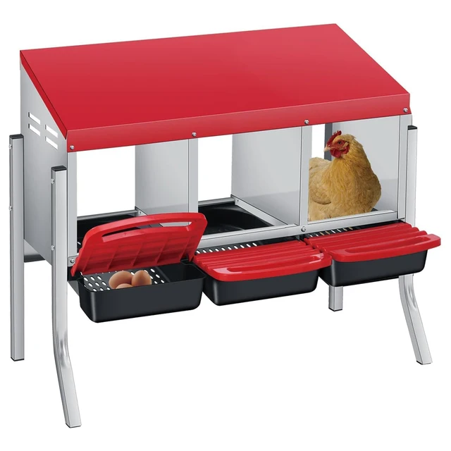 Multi-Compartment Metal Chicken Nesting Box With Automatic Roll-Out Egg Collection