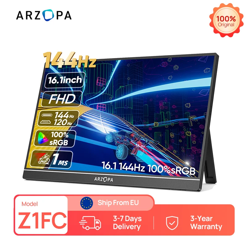 ARZOPA 16.1 inches Portable Monitor,144hz,100%sRGB,1080P FHD,IPS