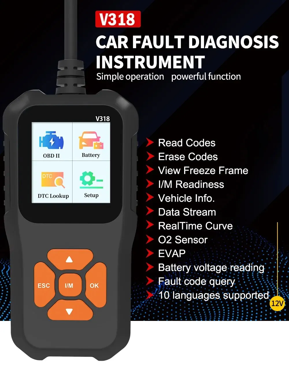 Obd2 Scanner 1 PC V318 Automobile Fault Diagnosis Instrument Engine Tester Reading Card Battery Detection