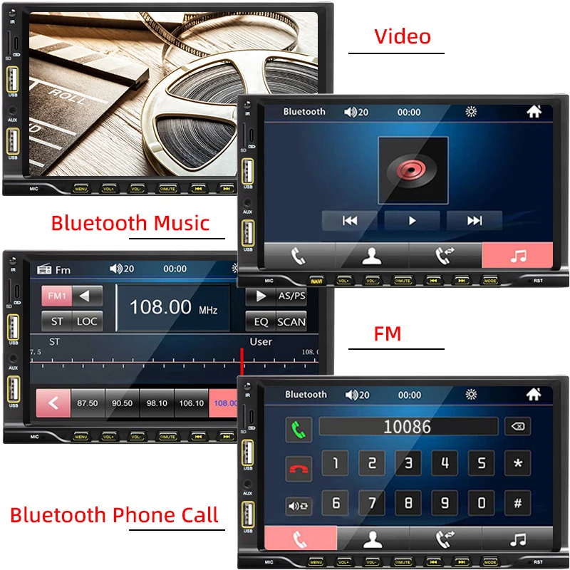 7" Car Radio 1 Din Carplay Android Auto MP5 Multimedia Bluetooth Player Dual USB