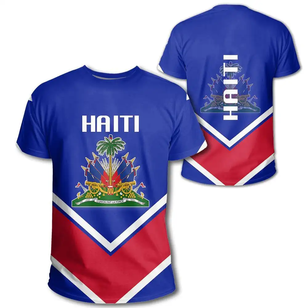 

Flag Coat of Arms Caribbean Sea Island Haiti Retro Streetwear 3Dprint Funny Casual Short Sleeve T-shirt Men/Women A3