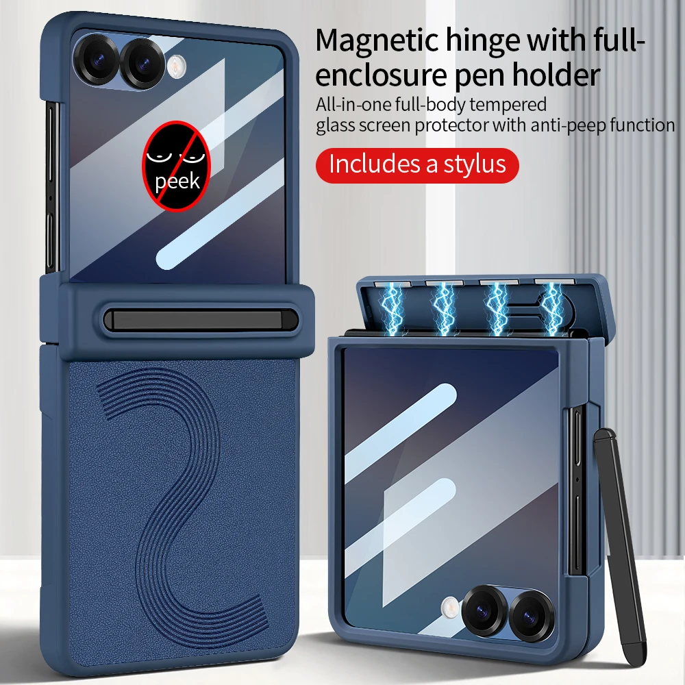 Striped Design Phone Case with Pen & Integrated Film Protection